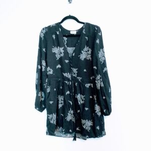 Taroo black long sleeve floral printed dress with drawstring waistband.  Size sm
